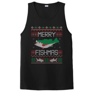 Merry Fishmas Fishing Dad Fish Angler Ugly Christmas Sweater Gift PosiCharge Competitor Tank