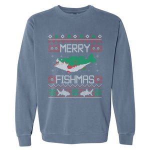 Merry Fishmas Fishing Dad Fish Angler Ugly Christmas Sweater Gift Garment-Dyed Sweatshirt