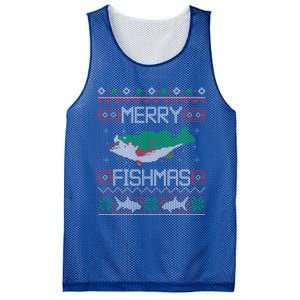 Merry Fishmas Fishing Dad Fish Angler Ugly Christmas Sweater Gift Mesh Reversible Basketball Jersey Tank