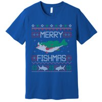 Merry Fishmas Fishing Dad Fish Angler Ugly Christmas Sweater Gift Premium T-Shirt