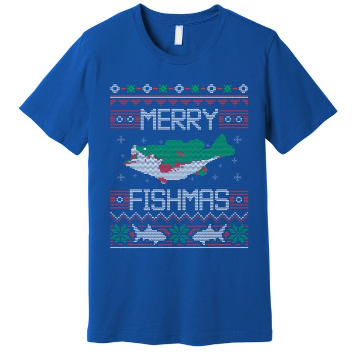 Merry Fishmas Fishing Dad Fish Angler Ugly Christmas Sweater Gift Premium T-Shirt