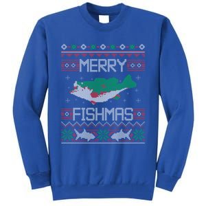 Merry Fishmas Fishing Dad Fish Angler Ugly Christmas Sweater Gift Tall Sweatshirt