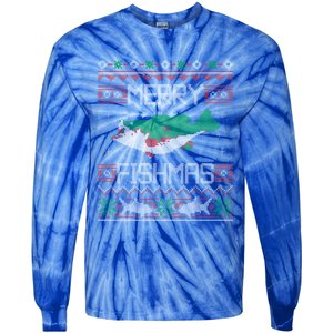 Merry Fishmas Fishing Dad Fish Angler Ugly Christmas Sweater Gift Tie-Dye Long Sleeve Shirt