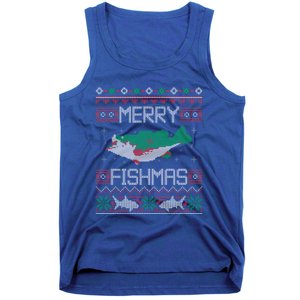 Merry Fishmas Fishing Dad Fish Angler Ugly Christmas Sweater Gift Tank Top