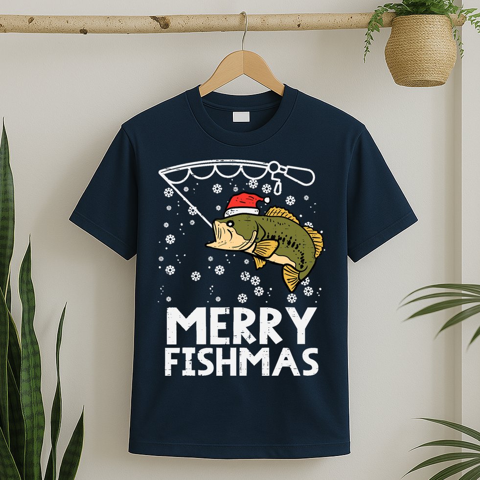 Merry Fishmas Fish Fishing Xmas Christmas Dad T-Shirt