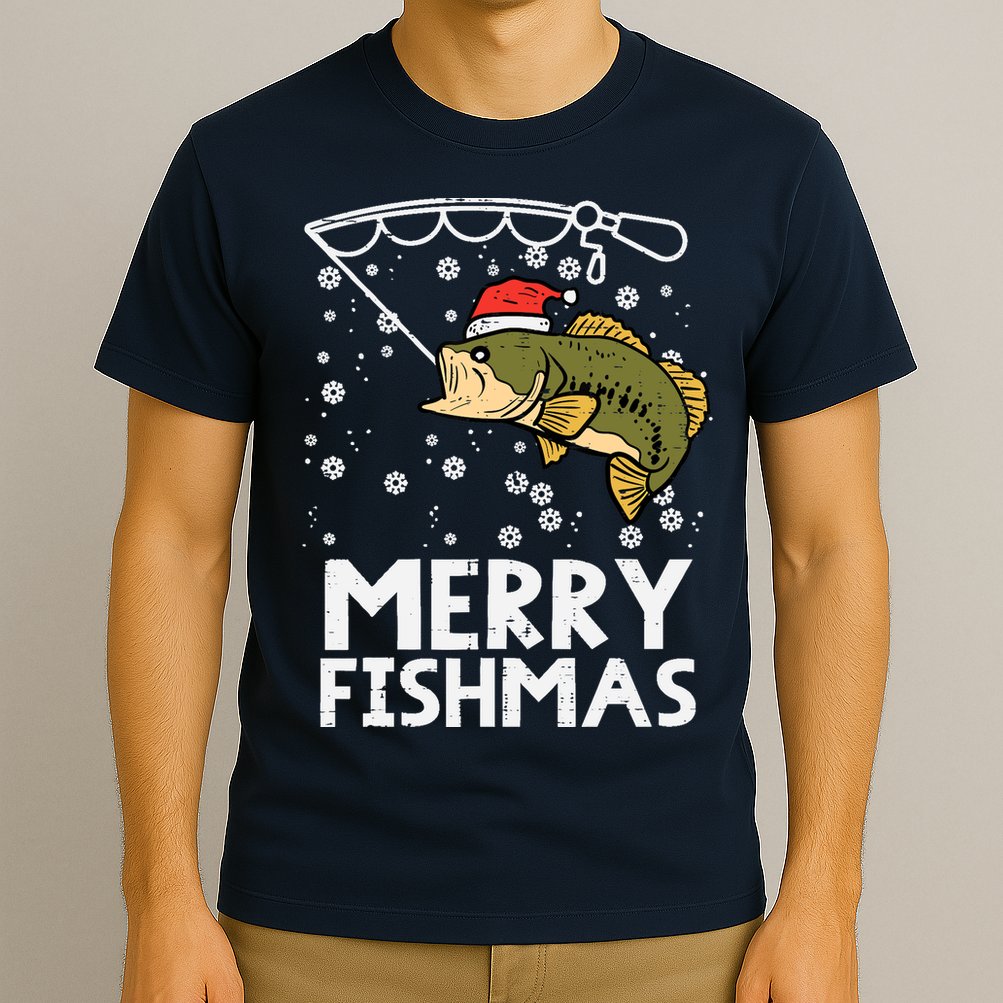 Merry Fishmas Fish Fishing Xmas Christmas Dad T-Shirt