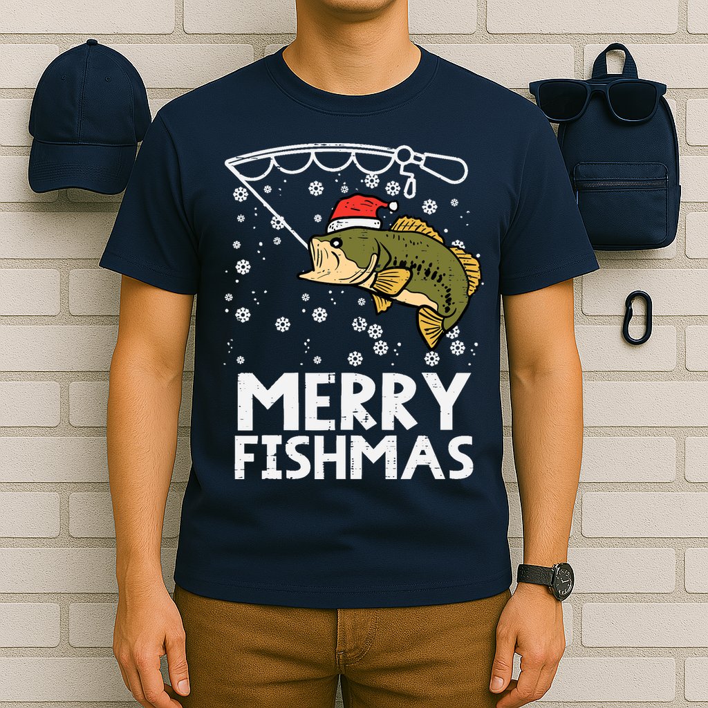 Merry Fishmas Fish Fishing Xmas Christmas Dad T-Shirt