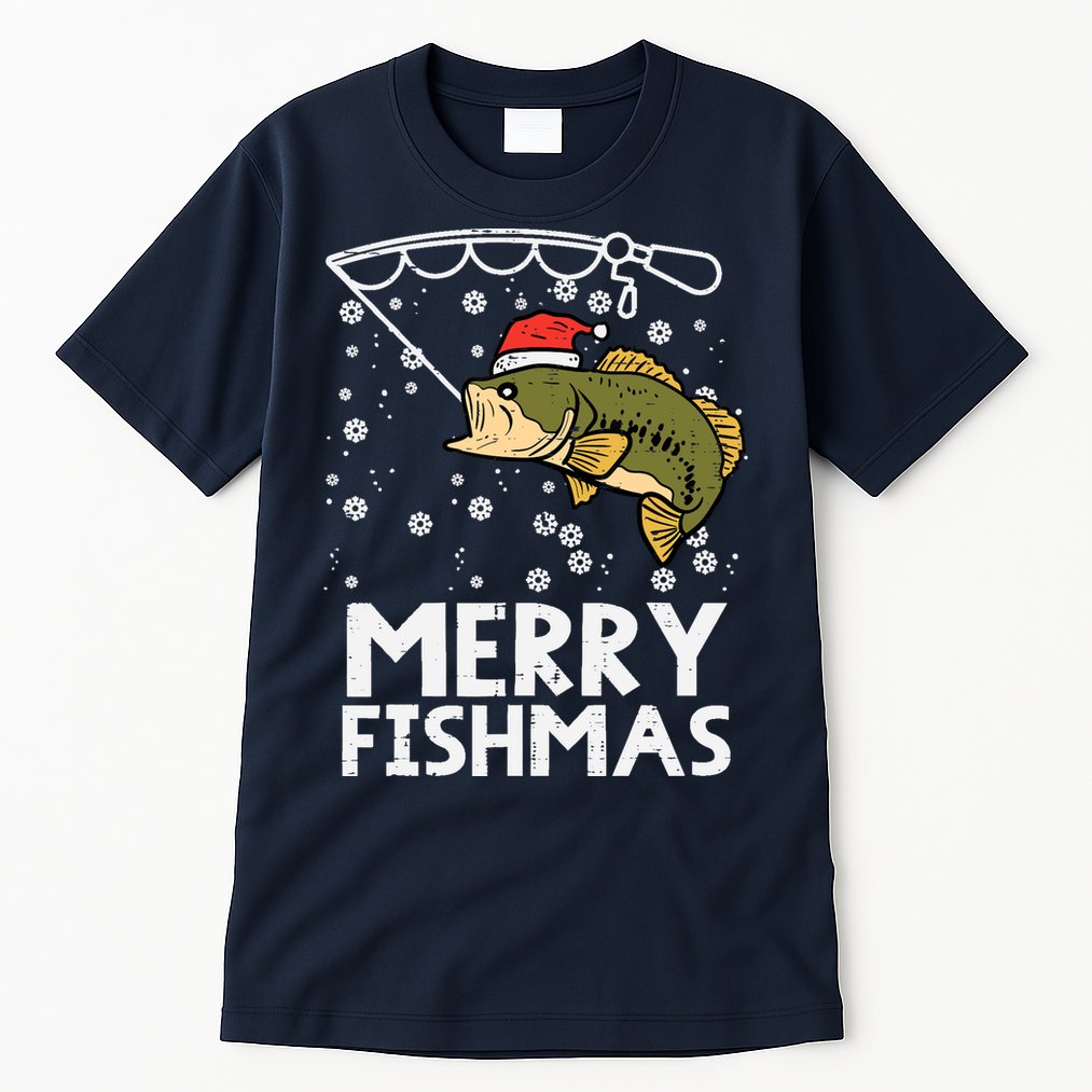 Merry Fishmas Fish Fishing Xmas Christmas Dad Tall T-Shirt