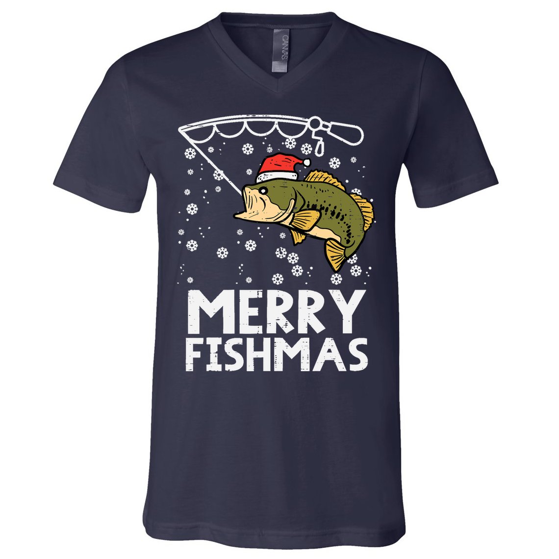 Merry Fishmas Fish Fishing Xmas Christmas Dad V-Neck T-Shirt