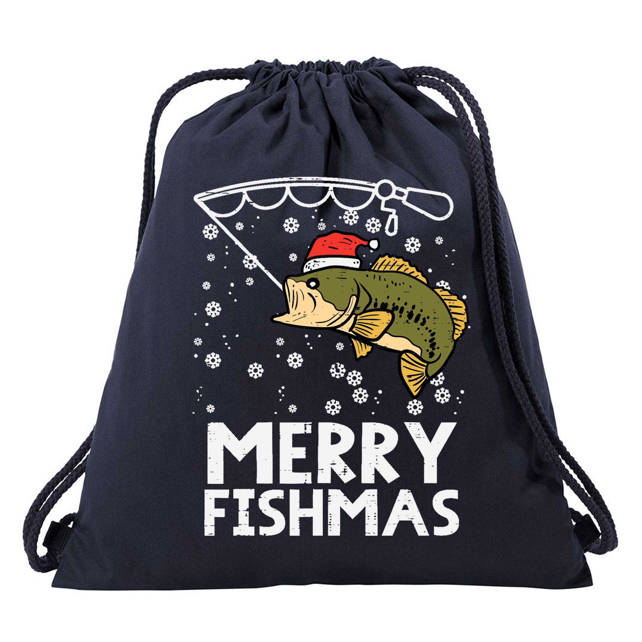 Merry Fishmas Fish Fishing Xmas Christmas Dad Drawstring Bag