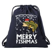 Merry Fishmas Fish Fishing Xmas Christmas Dad Drawstring Bag