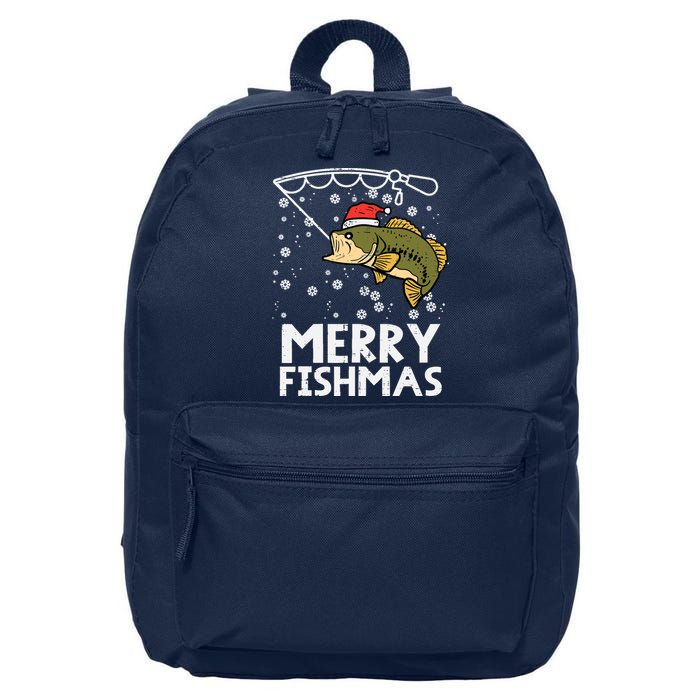 Merry Fishmas Fish Fishing Xmas Christmas Dad 16 in Basic Backpack