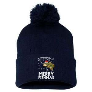 Merry Fishmas Fish Fishing Xmas Christmas Dad Pom Pom 12in Knit Beanie