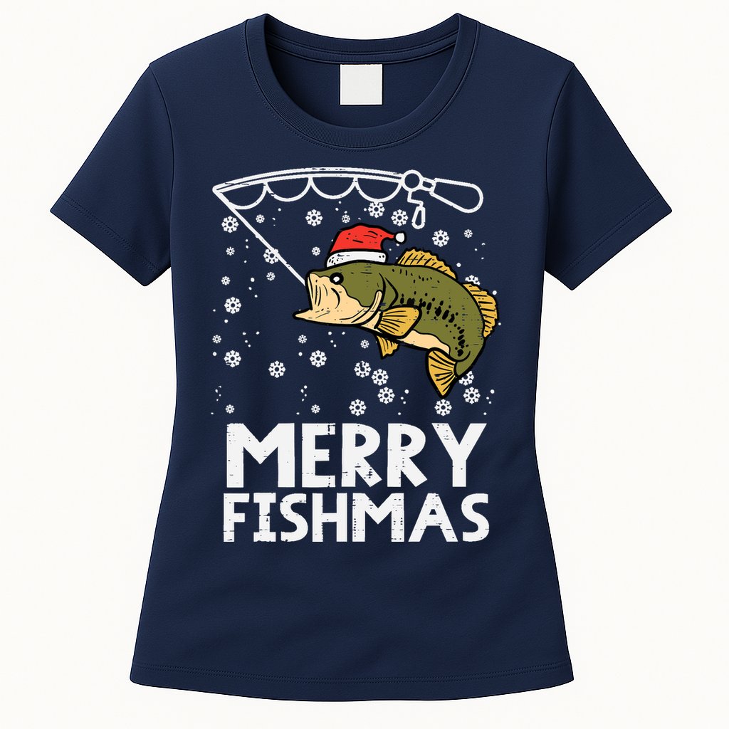 Merry Fishmas Fish Fishing Xmas Christmas Dad Womens T-Shirt