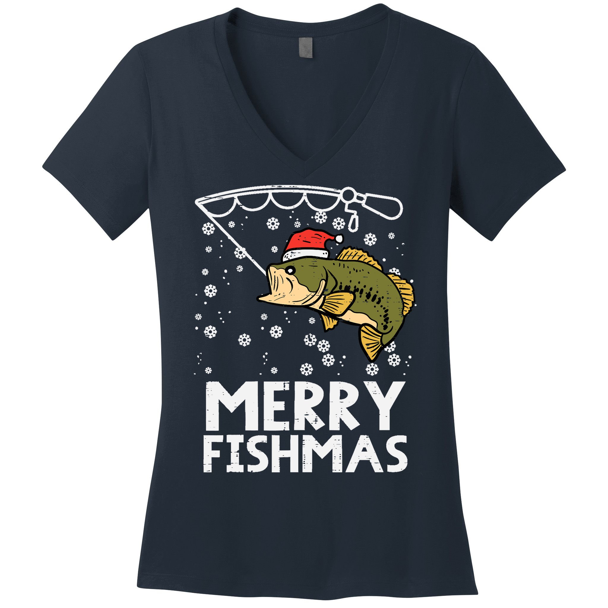 Merry Fishmas Fish Fishing Xmas Christmas Dad Women's V-Neck T-Shirt