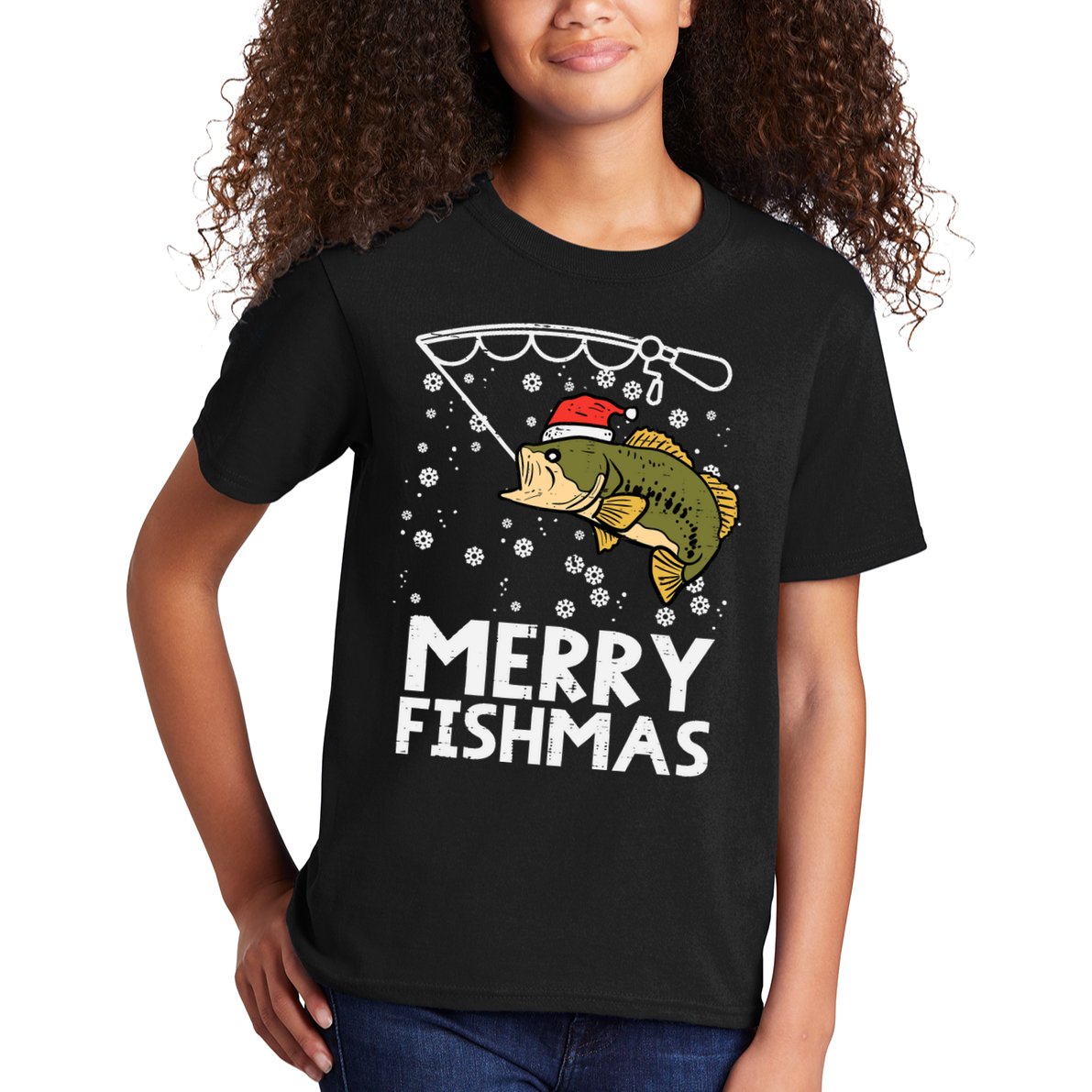 Merry Fishmas Fish Fishing Xmas Christmas Dad Kids T-Shirt