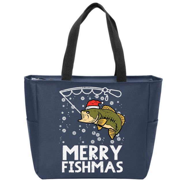 Merry Fishmas Fish Fishing Xmas Christmas Dad Zip Tote Bag