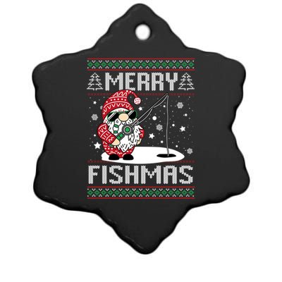 Merry Fishmas Fishing Gnome Christmas Santa Fisher Gift Ceramic Star Ornament