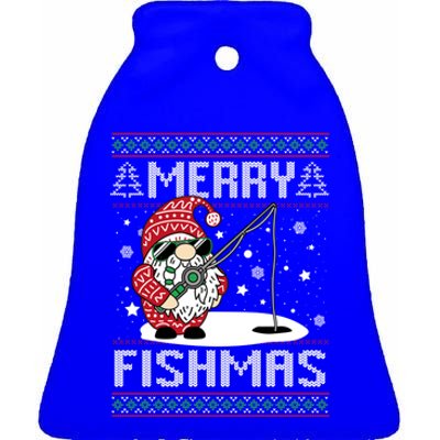 Merry Fishmas Fishing Gnome Christmas Santa Fisher Gift Ceramic Bell Ornament