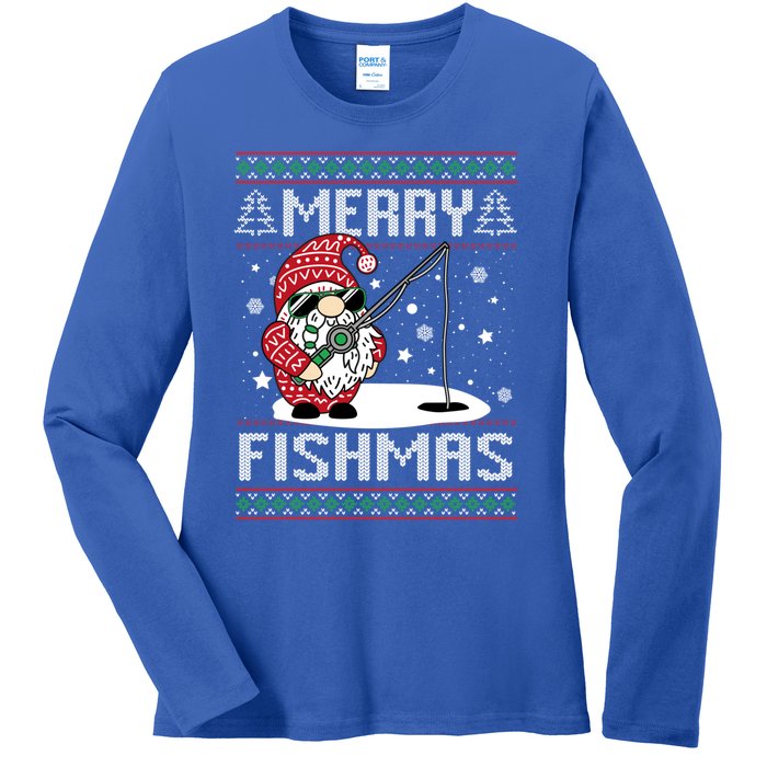 Merry Fishmas Fishing Gnome Christmas Santa Fisher Gift Ladies Long Sleeve Shirt