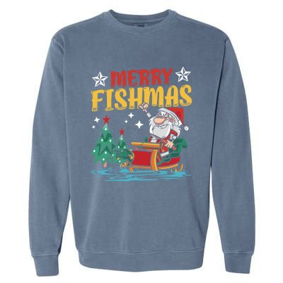 Merry Fishmas Fishing Christmas Costume Funny Santa Claus Garment-Dyed Sweatshirt