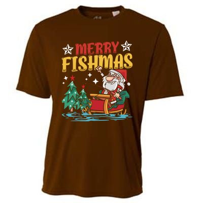 Merry Fishmas Fishing Christmas Costume Funny Santa Claus Cooling Performance Crew T-Shirt