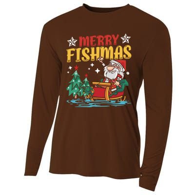 Merry Fishmas Fishing Christmas Costume Funny Santa Claus Cooling Performance Long Sleeve Crew