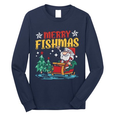 Merry Fishmas Fishing Christmas Costume Funny Santa Claus Long Sleeve Shirt