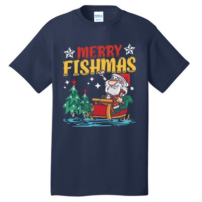 Merry Fishmas Fishing Christmas Costume Funny Santa Claus Tall T-Shirt