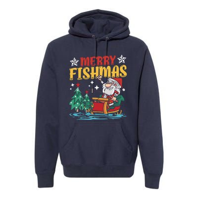 Merry Fishmas Fishing Christmas Costume Funny Santa Claus Premium Hoodie