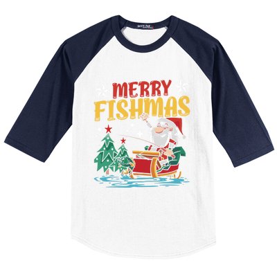 Merry Fishmas Fishing Christmas Costume Funny Santa Claus Baseball Sleeve Shirt