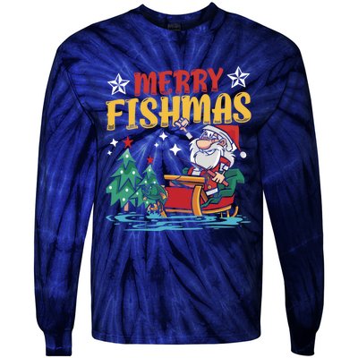 Merry Fishmas Fishing Christmas Costume Funny Santa Claus Tie-Dye Long Sleeve Shirt