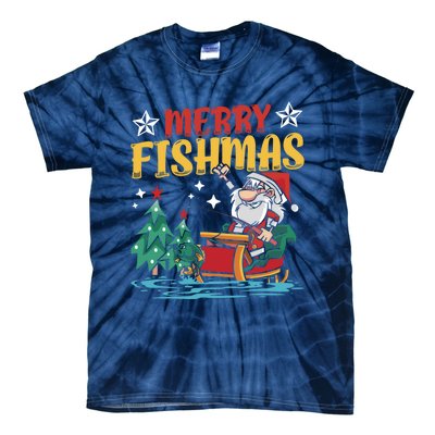 Merry Fishmas Fishing Christmas Costume Funny Santa Claus Tie-Dye T-Shirt