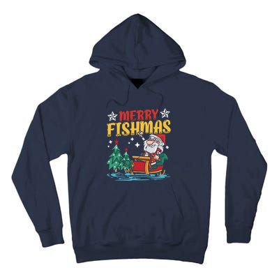 Merry Fishmas Fishing Christmas Costume Funny Santa Claus Tall Hoodie