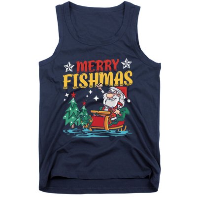 Merry Fishmas Fishing Christmas Costume Funny Santa Claus Tank Top