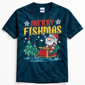 Merry Fishmas Fishing Christmas Costume Funny Santa Claus Kids Tie-Dye T-Shirt