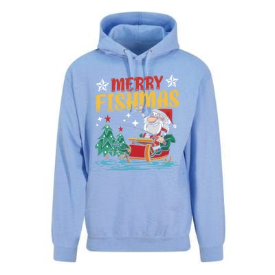 Merry Fishmas Fishing Christmas Costume Funny Santa Claus Unisex Surf Hoodie