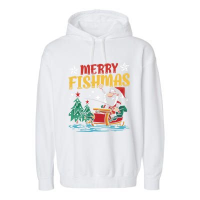 Merry Fishmas Fishing Christmas Costume Funny Santa Claus Garment-Dyed Fleece Hoodie