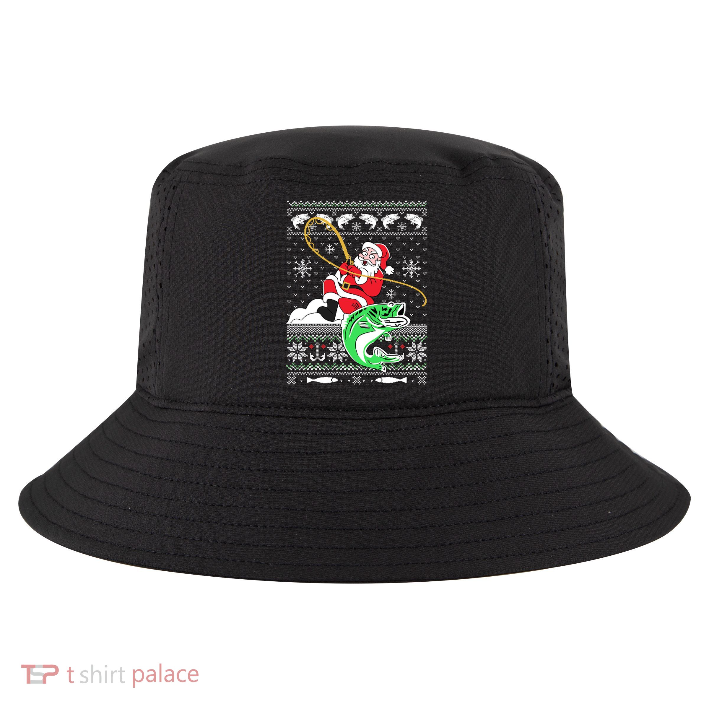 Merry Fishmas Fisher Santa Ugly Sweater Christmas Fishing Cool Gift Cool Comfort Performance Bucket Hat