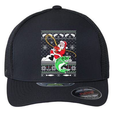 Merry Fishmas Fisher Santa Ugly Sweater Christmas Fishing Cool Gift Flexfit Unipanel Trucker Cap