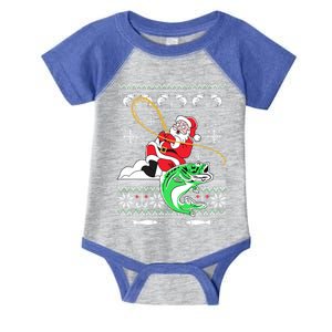 Merry Fishmas Fisher Santa Ugly Sweater Christmas Fishing Cool Gift Infant Baby Jersey Bodysuit