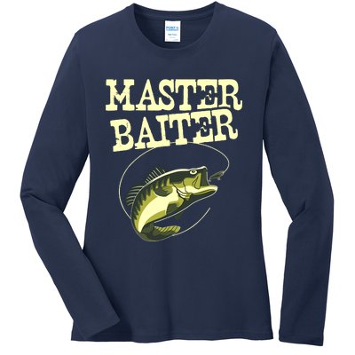 Masterbaiter Funny Fishing Fisherman Fish Master Baiter Ladies Long Sleeve Shirt