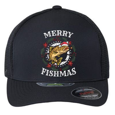 Merry Fishmas For Fisher Or Fishing Lover Gift Flexfit Unipanel Trucker Cap