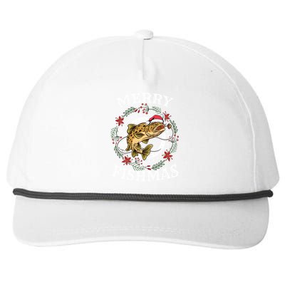 Merry Fishmas For Fisher Or Fishing Lover Gift Snapback Five-Panel Rope Hat