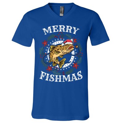 Merry Fishmas For Fisher Or Fishing Lover Gift V-Neck T-Shirt