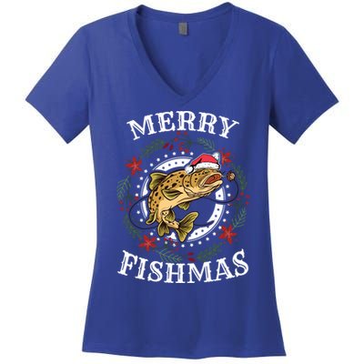 Merry Fishmas For Fisher Or Fishing Lover Gift Women's V-Neck T-Shirt