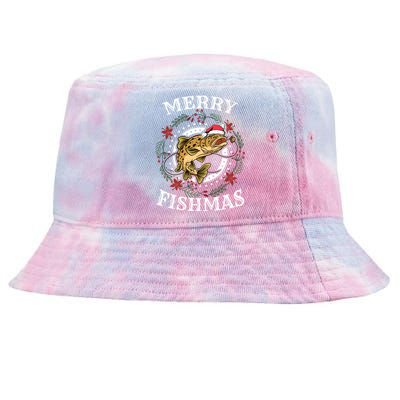 Merry Fishmas For Fisher Or Fishing Lover Gift Tie-Dyed Bucket Hat