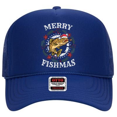 Merry Fishmas For Fisher Or Fishing Lover Gift High Crown Mesh Back Trucker Hat