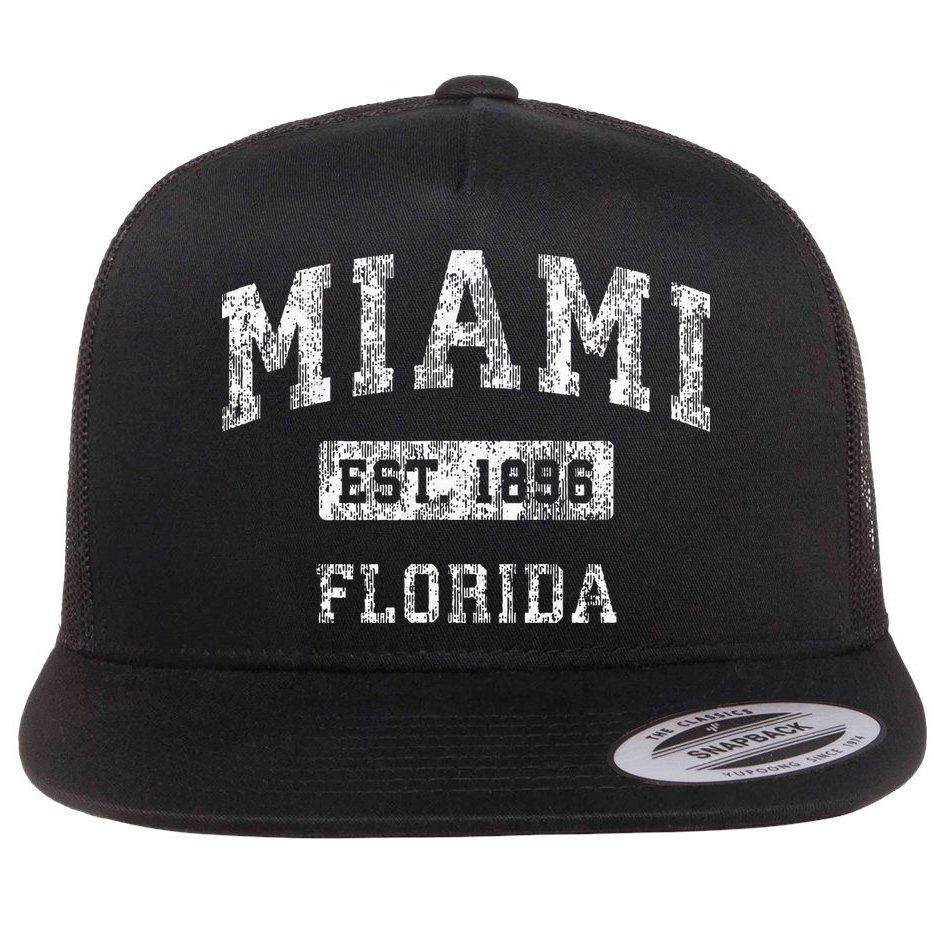 Miami Florida Fl Vintage Established Sports Flat Bill Trucker Hat