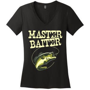 Masterbaiter Funny Fishing Fisherman Fish Master Baiter Women's V-Neck T-Shirt